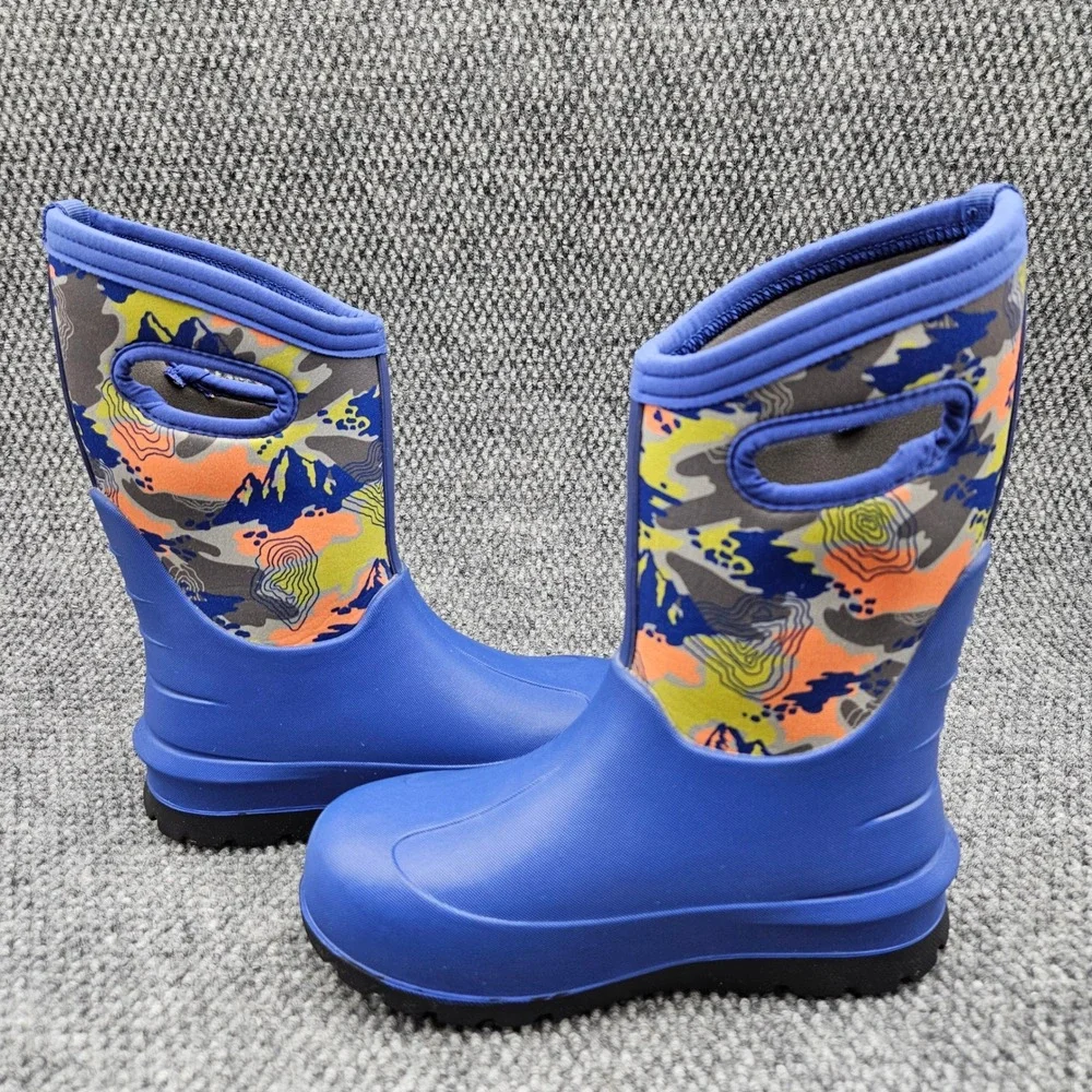 Bogs (Kids Youth 3) Blue Neo Classic Topo Waterproof Insulated Winter Rain Boots